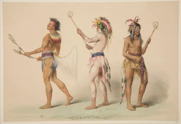 Illustration von Lacrosse-Spielern, aus Illustrationen der Sitten, Bräuche und Zustände der nordamerikanischen Indianer, London, 1845